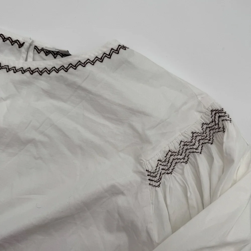 Madewell Embroidered Poplin Balloon-Sleeve Top White Boho Peasant Size‎ L